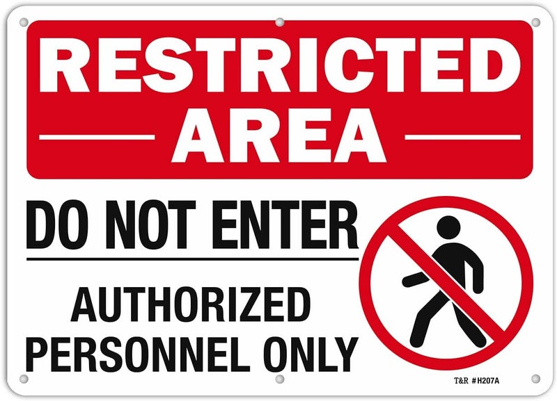 TR Large Restricted Area Do Not Enter Authorized Personnel Only Sign,1 Pack,14x10 Inches Rust Free .040 Aluminum,UV Protected, Waterproof, Weatherproof and Fade Resistant,6 Pre-drilled Holes - Image 1